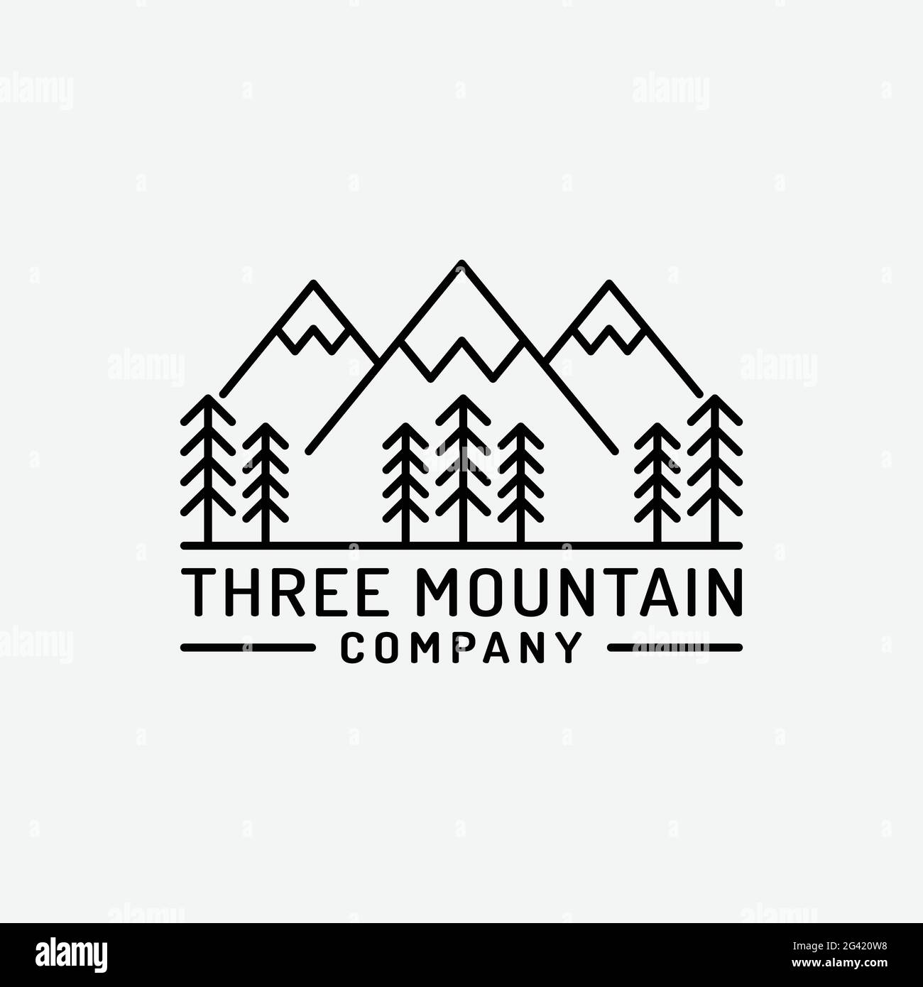 Drei Berg- und Kiefernbäume für Abenteuer Outdoor Wandern Camping Jagd Sport Ausrüstung Bekleidung Business Brand in Simple Line Unique Hipster Vintage Stock Vektor