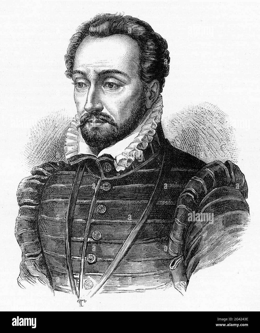 Stich des Prinzen von Condé (französisch: prinz de Condé) des französischen protestantischen Führers Louis de Bourbon (1530–1569), Onkel von König Heinrich IV. Von Frankreich Stockfoto