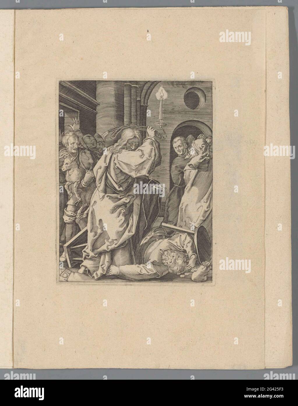 Christus jagt die Geldwechsler aus dem Tempel; die kleine Leidenschaft; Passio Christi ab Alberto Durer Nurenbergensi Effigiata. Christus vertreibt die Geldwechsler mit einer Peitsche aus dem Tempel. Print ist Teil eines Albums. Stockfoto