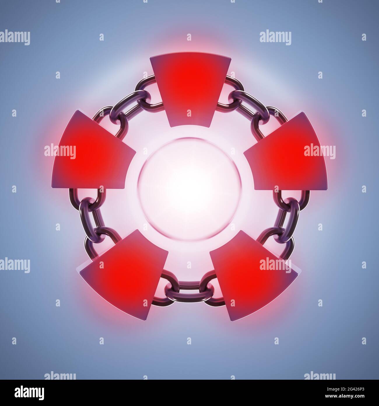 Rot glühender Blockchain Ring Symbo Stockfoto