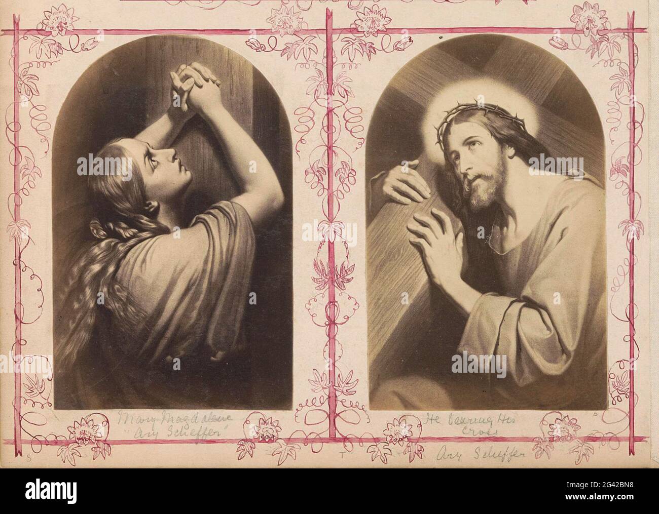 Fotoproduktion eines (vermutlich) Druckes zu einem Gemälde von Ary Scheffer. Teil des Albums mit Bildern von Sehenswürdigkeiten und Landschaften in England und von Kunst Stockfoto