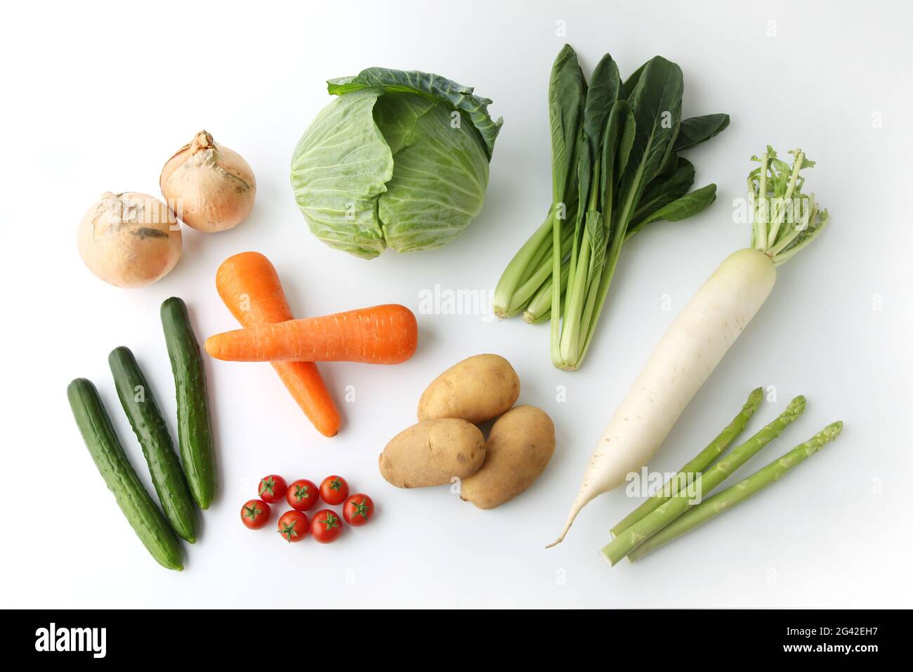 Viele Arten von Gemüse isoliert auf weißem Hintergrund Stockfoto
