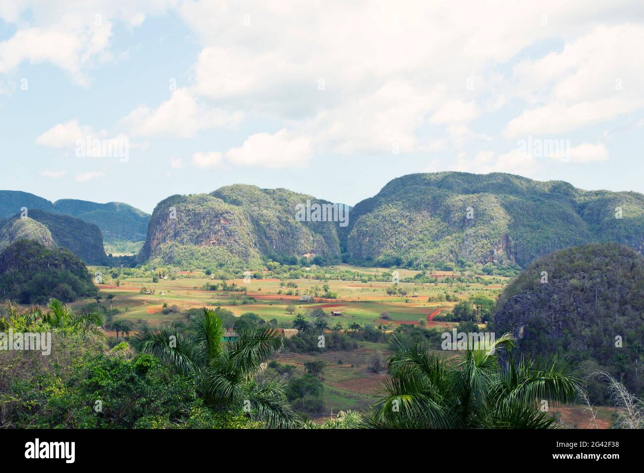 Blick über das Viñales-Tal in Kuba Stockfoto