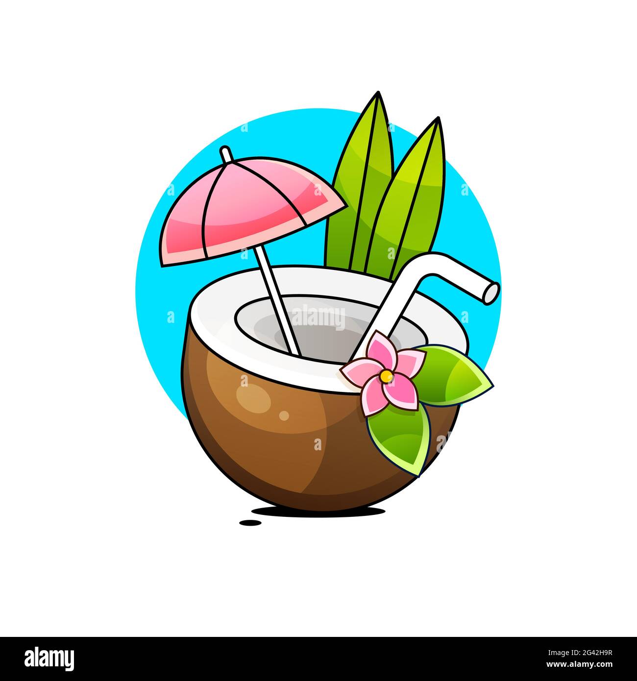 Kokosnuss tropische Nuss Frucht mit geschnitten. Vektordarstellung isolierter weißer Hintergrund. Coco-Nuss-Frucht zerbrochene Schale Stock Vektor