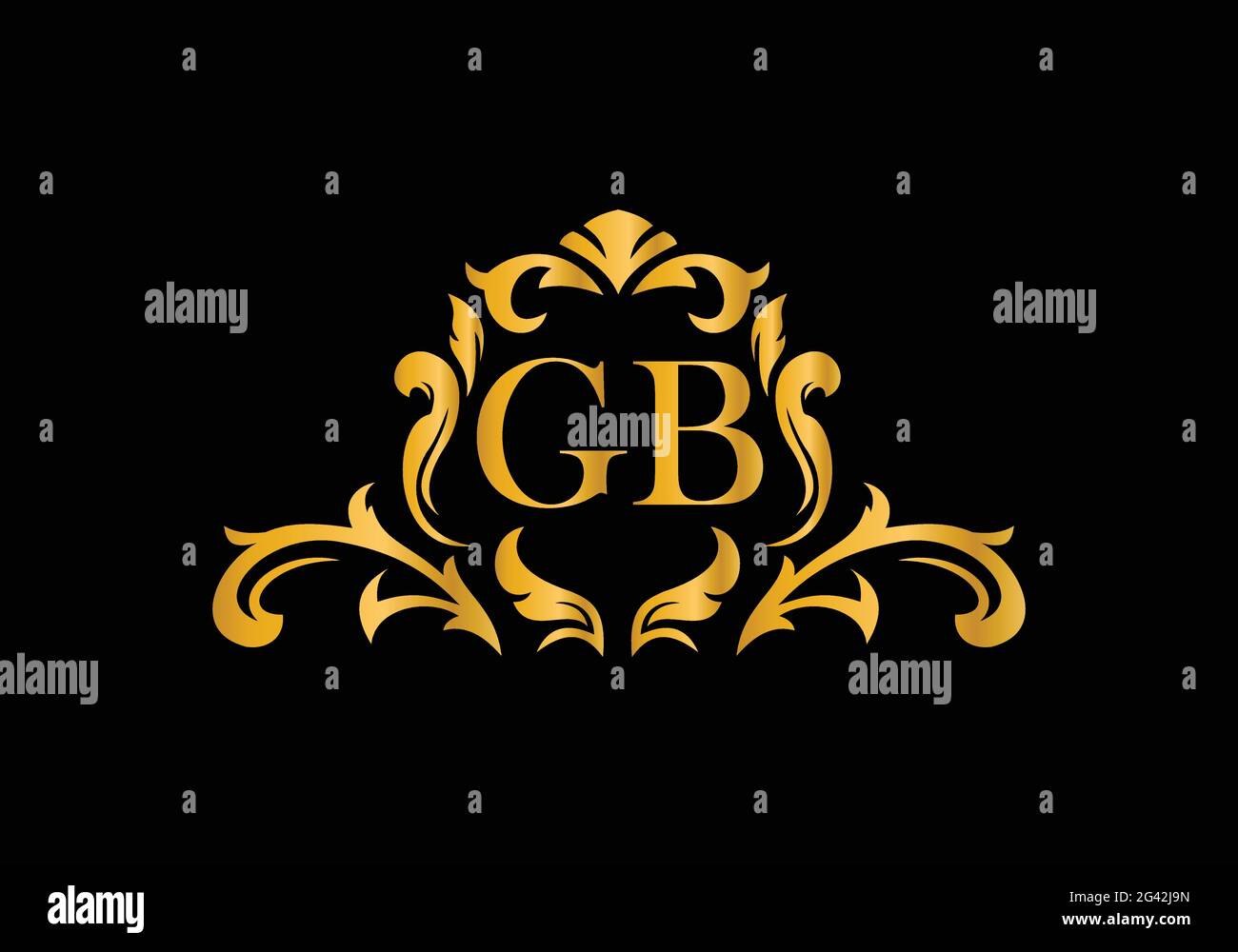 Luxus Alphabet Buchstaben G B. Golden Floral Alphabet . Monogram Initialen perfekt für Hochzeitseinladungen, Grußkarte, Logo und anderes Design. Stock Vektor