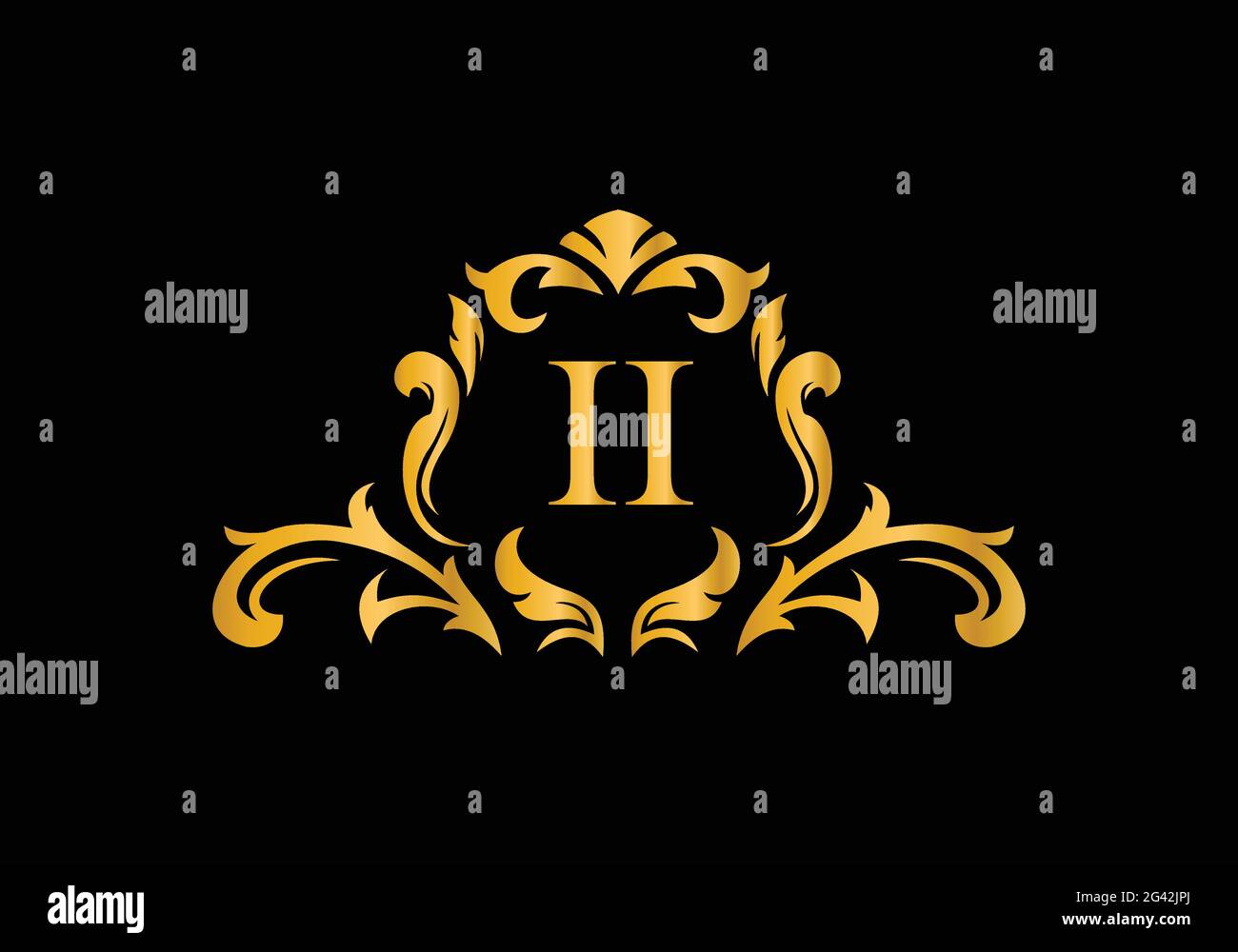 Luxus-Buchstaben II. Goldenes Blumenalphabet . Monogram Initialen perfekt für Hochzeitseinladungen, Grußkarte, Logo und anderes Design. Stock Vektor