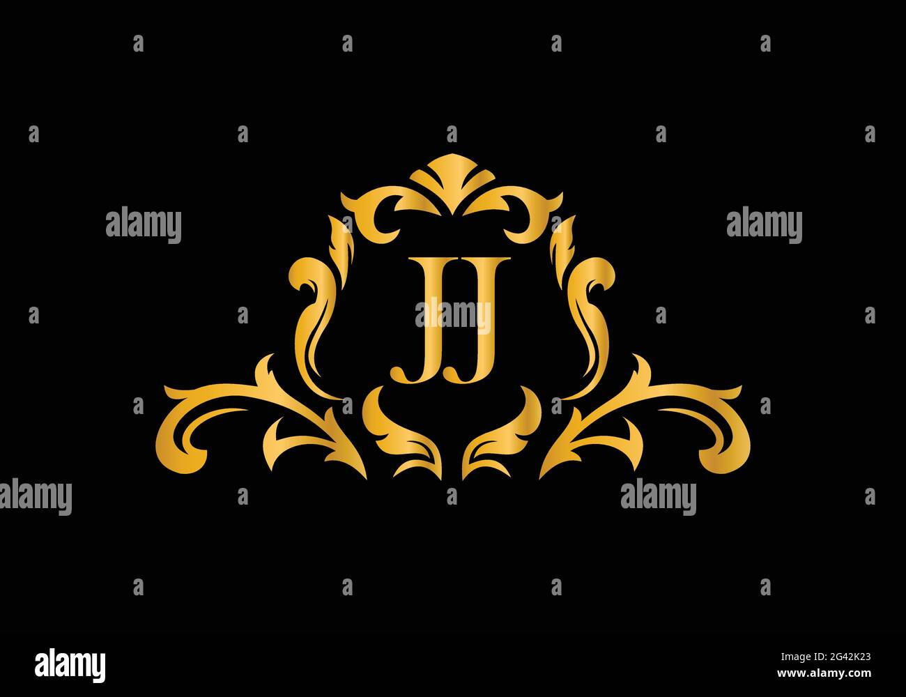 Luxus-Buchstabenbuchstaben JJ. Goldenes Blumenalphabet . Monogram Initialen perfekt für Hochzeitseinladungen, Grußkarte, Logo und anderes Design. Stock Vektor