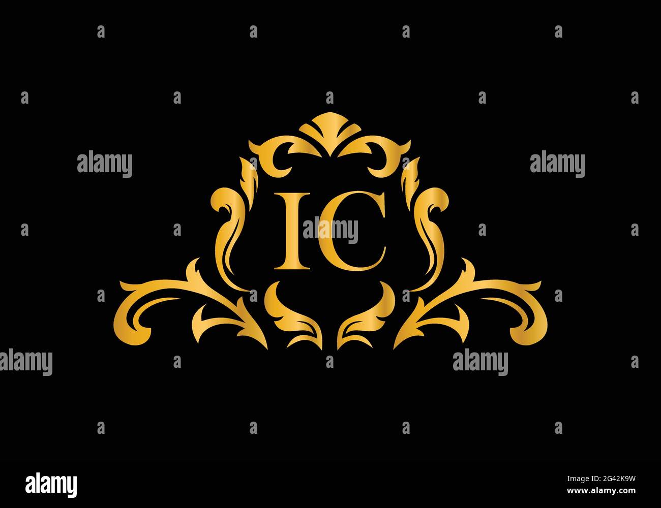 Luxus Buchstaben IC. Goldenes Blumenalphabet . Monogram Initialen perfekt für Hochzeitseinladungen, Grußkarte, Logo und anderes Design. Stock Vektor