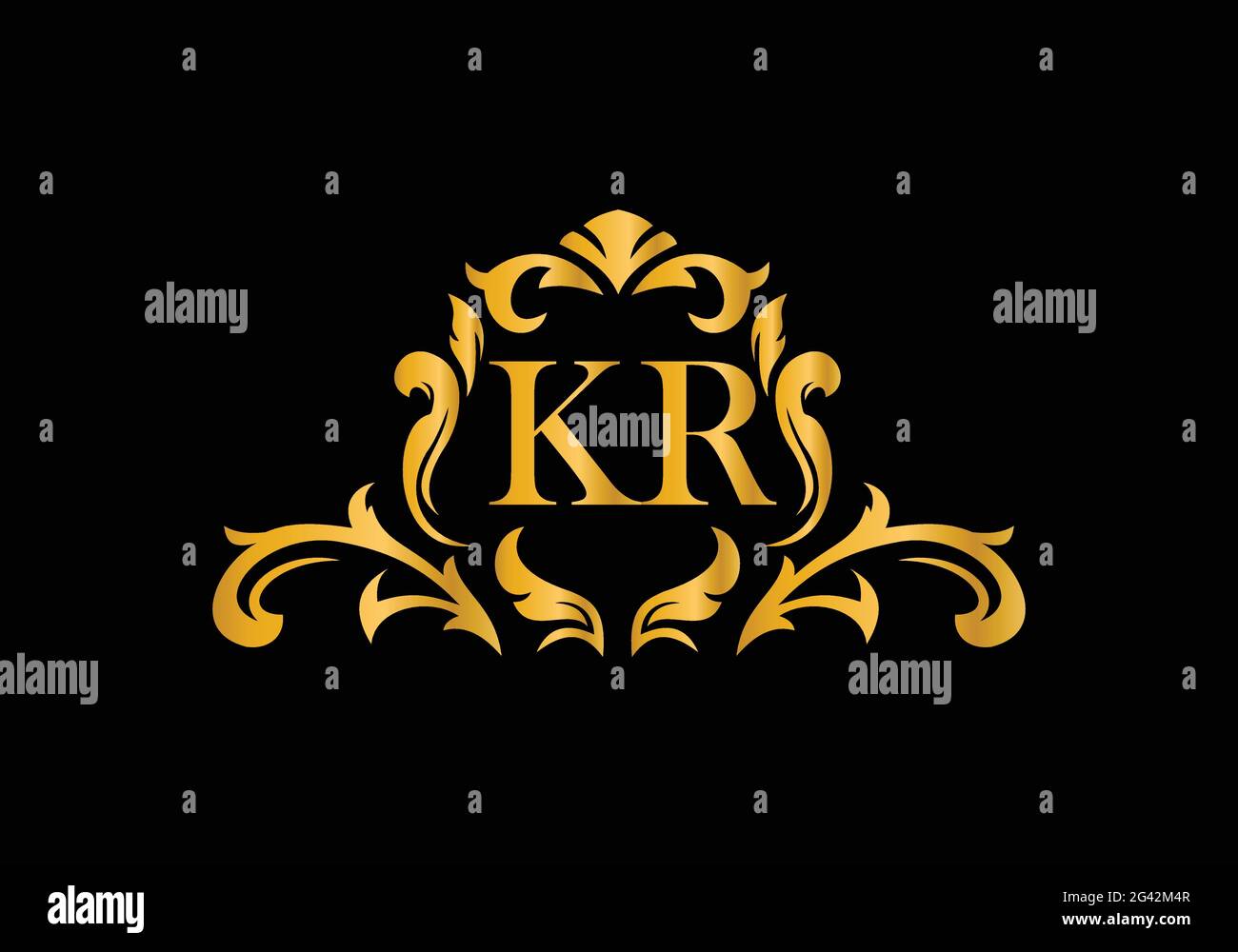 Luxusbuchstaben KR. Goldenes Blumenalphabet . Monogram Initialen perfekt für Hochzeitseinladungen, Grußkarte, Logo und anderes Design. Stock Vektor