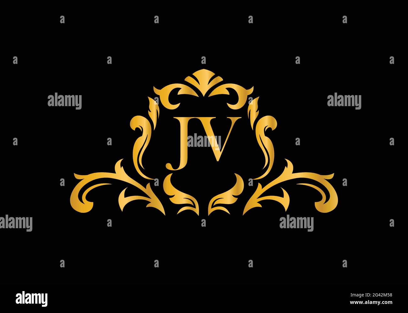 Luxus Alphabet Buchstaben J V. Golden Floral Alphabet . Monogram Initialen perfekt für Hochzeitseinladungen, Grußkarte, Logo und anderes Design. Stock Vektor