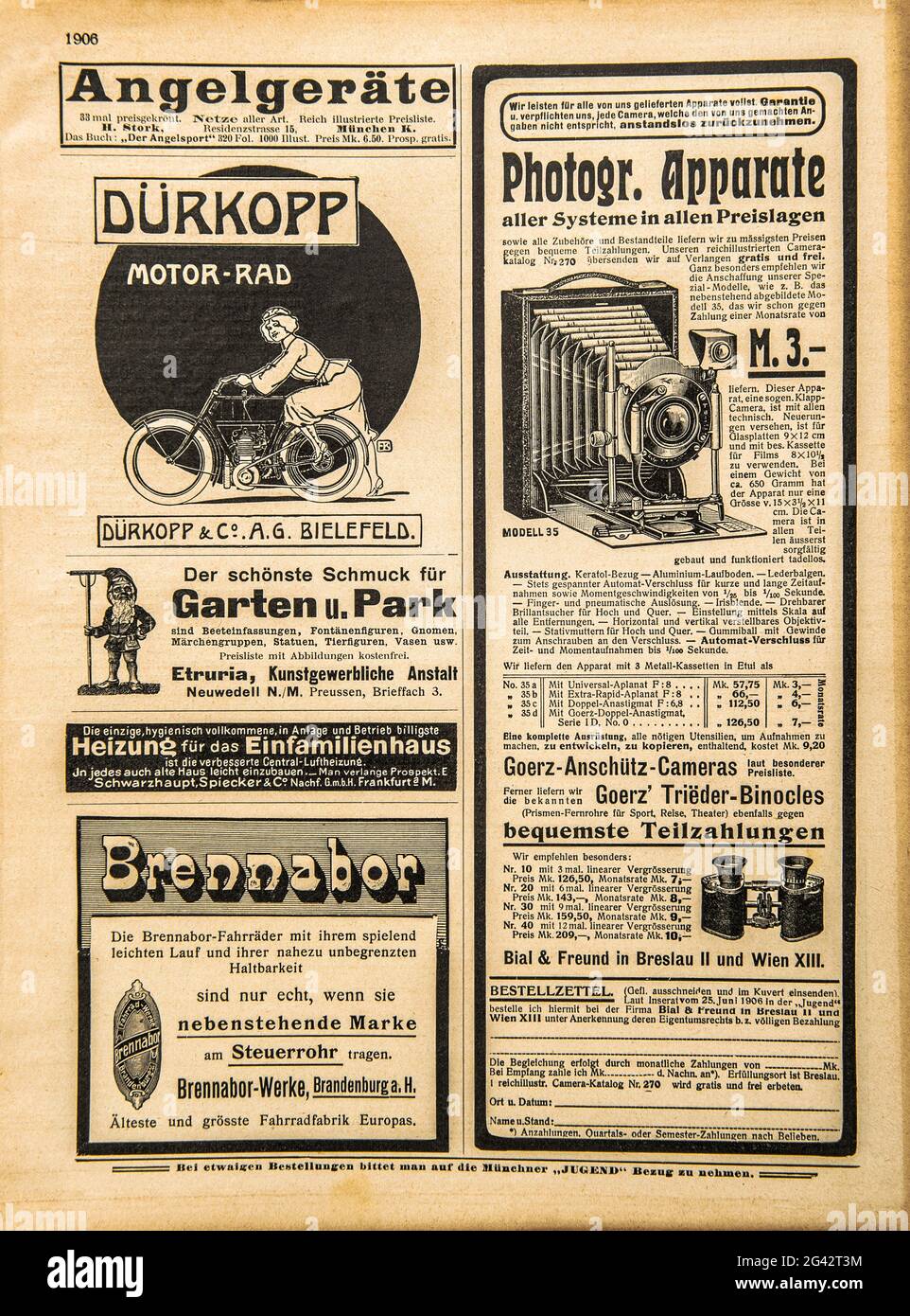 Vintage-Werbung, alte Zeitung Seite. Gebrauchter Papierbogen Stockfoto