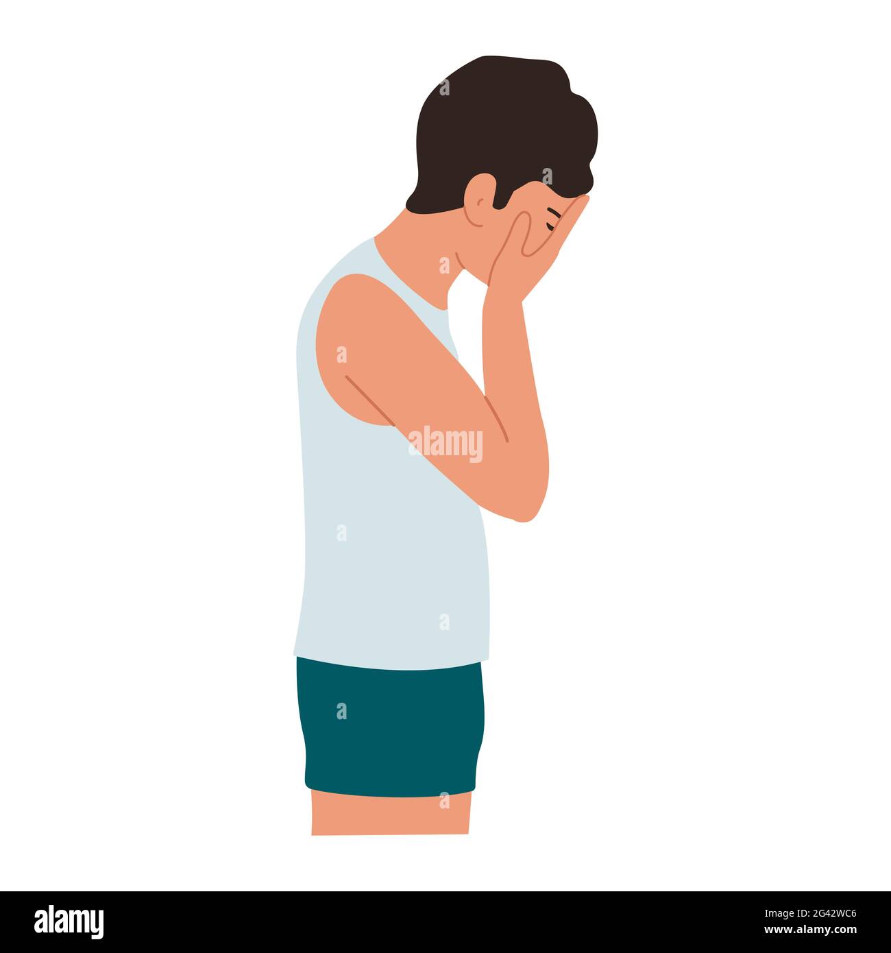 Vektor-Illustration eines Mannes, der an Depressionen leidet, das Konzept einer psychischen Störung. Stockfoto