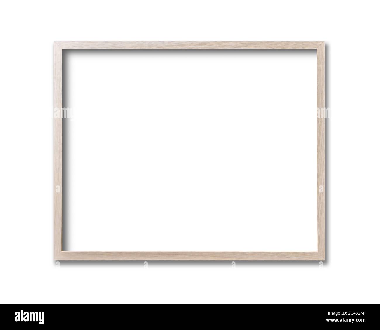 Bilderrahmen aus Holz an einer weißen Wand Stockfoto