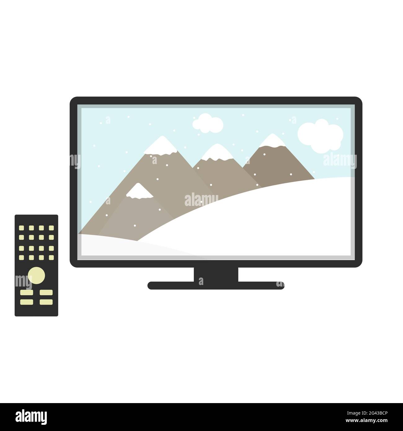 Der Fernsehkanal zeigt eine kalte Landschaft. Weißer Hintergrund. Isoliert. Stock Vektor