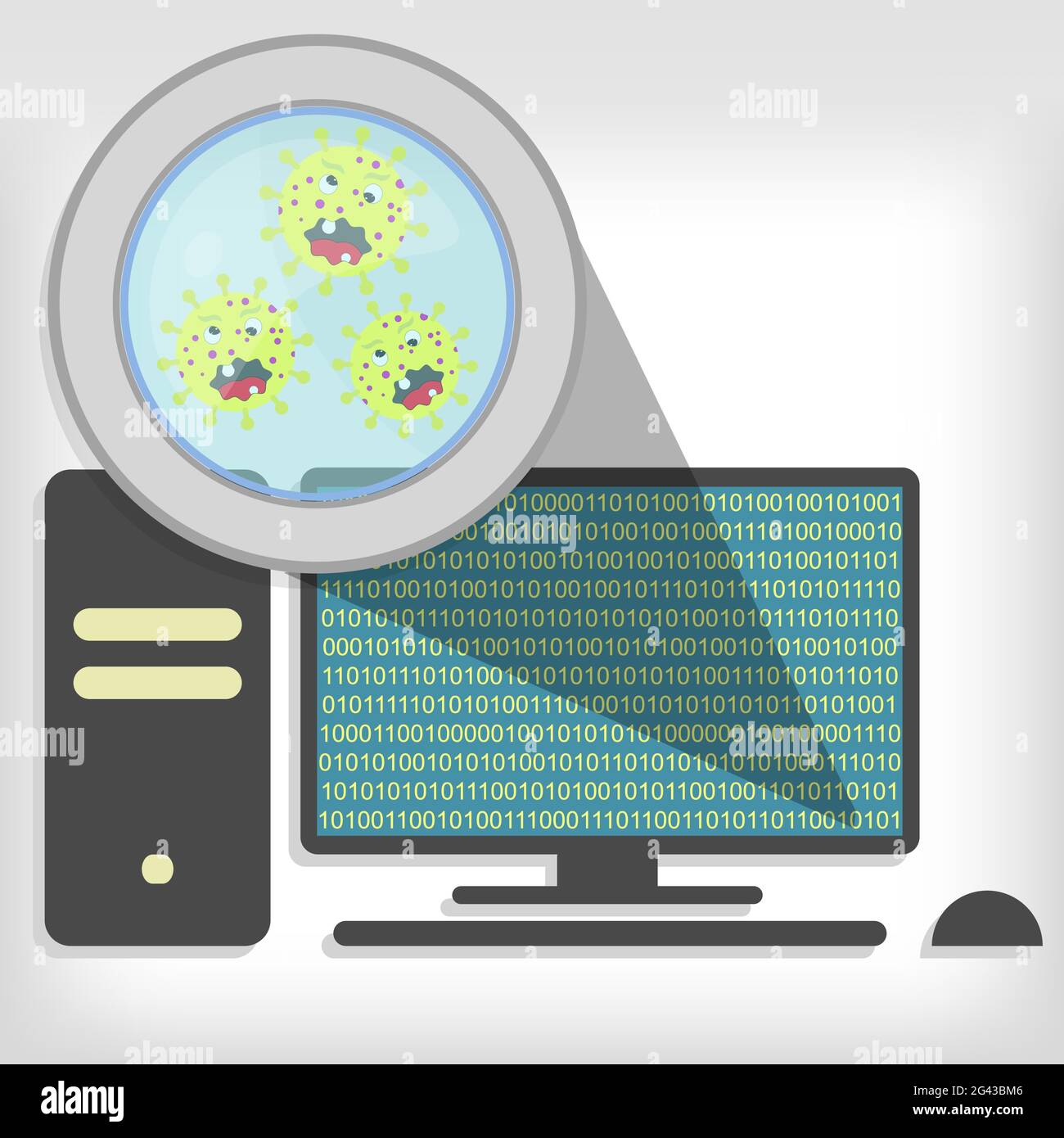 Lupe, die Keime auf dem pc zeigt Stock Vektor