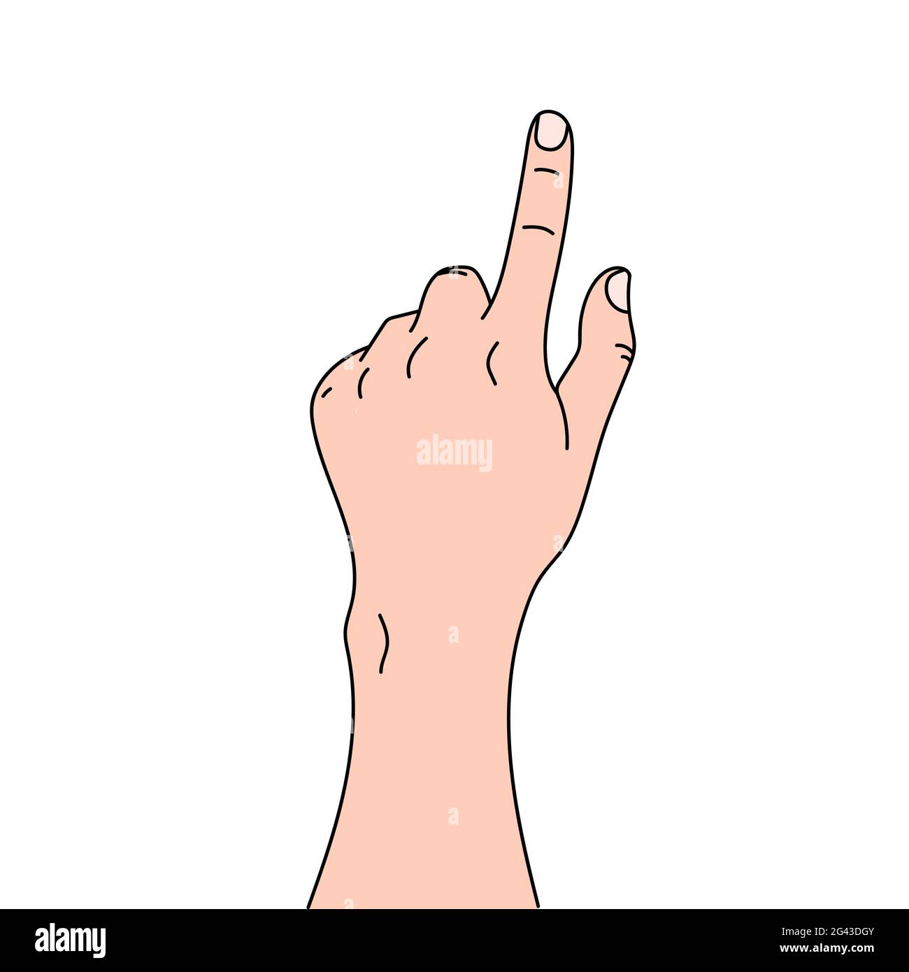 Von Hand gezeichnete kritzelnde Hand imitiert einen Tippen oder zeigt mit dem Zeigefinger. Stock Vektor