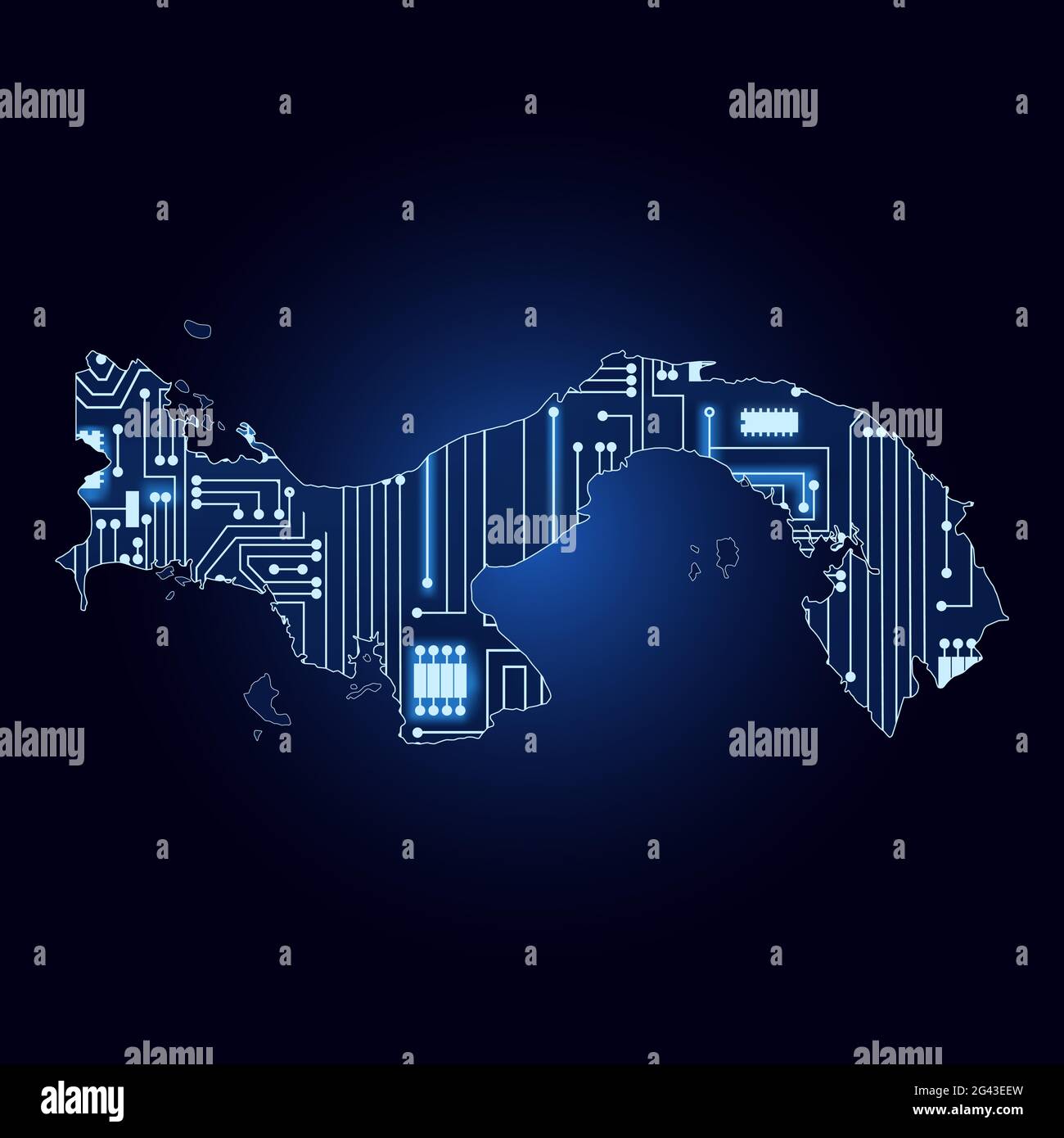 Konturkarte von Panama mit technologischer Elektronik. Stock Vektor