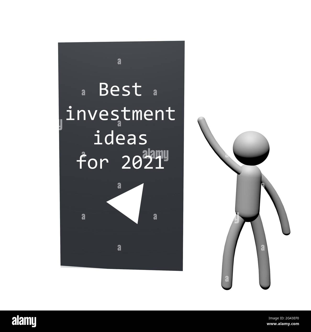 Unternehmer 3d männliche Illustration für Präsentationen und Website-Dienstleistungen oder Marketing. Beste Anlageideen 2021 Stockfoto