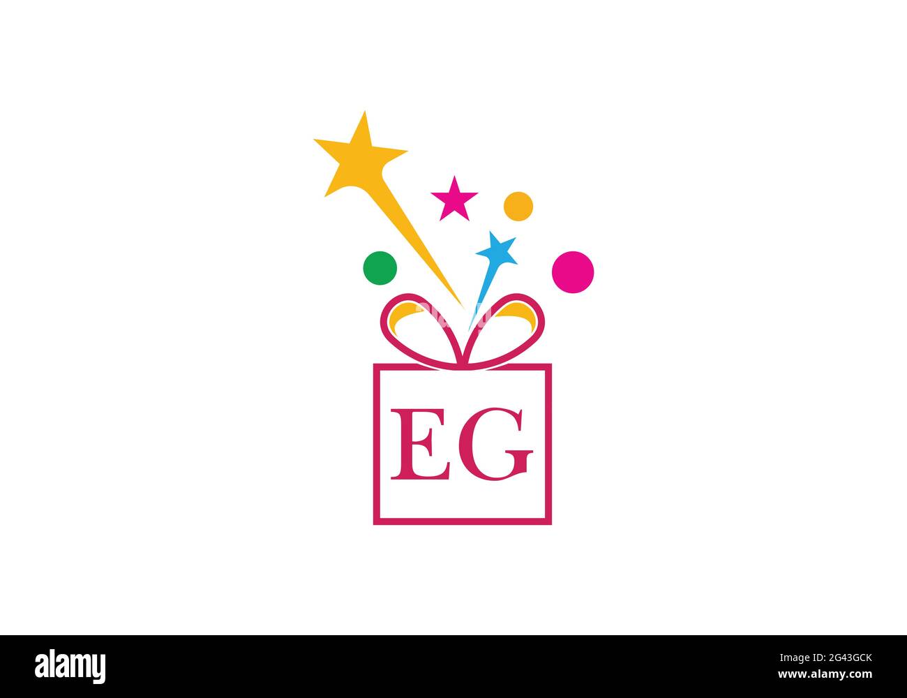 Geschenkbox, Geschenkboutique Buchstaben Alphabet EG Logo Symbol in Gold oder goldene Farbe für Luxus-Markendesign für Unternehmen und Unternehmen Stock Vektor
