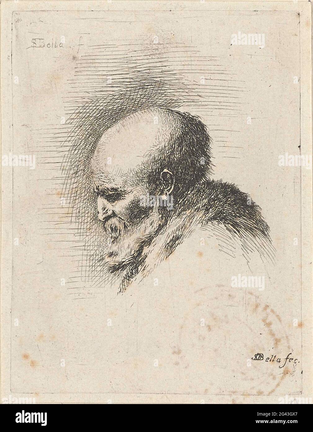 Kopf eines alten kahlen Mannes mit Bart, im Profil links; Schilder Beispiele für Porträts; Recueil De Diverses Stücke Diener à l'Art de Portraiture. . Stockfoto
