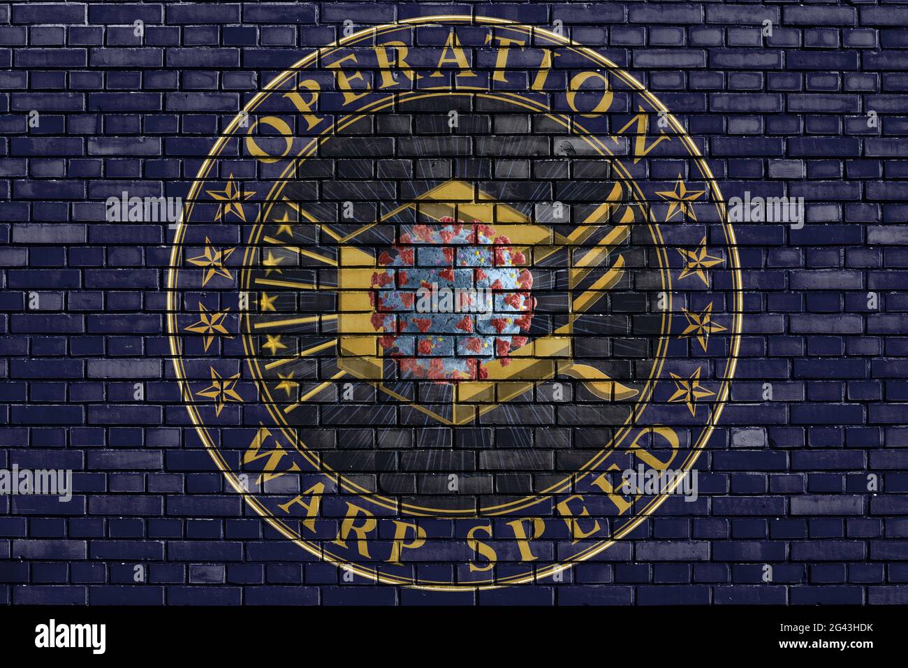 Flagge der Operation Warp Speed auf Ziegelwand gemalt Stockfoto
