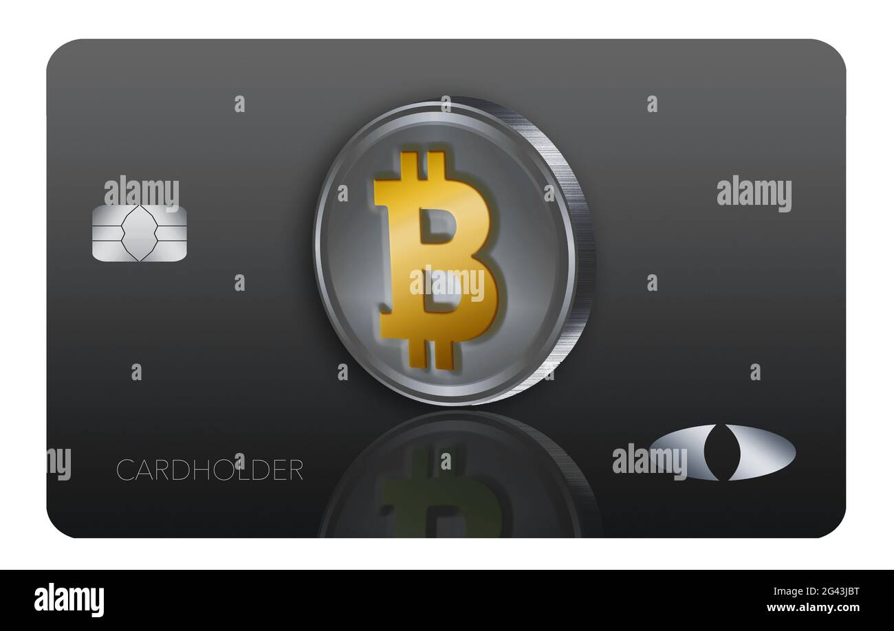Eine Bitcoin-Kreditkarte ist in dieser 3-d-Abbildung über Kryptowährung  über Kredit- und Debitkarten zu sehen Stockfotografie - Alamy