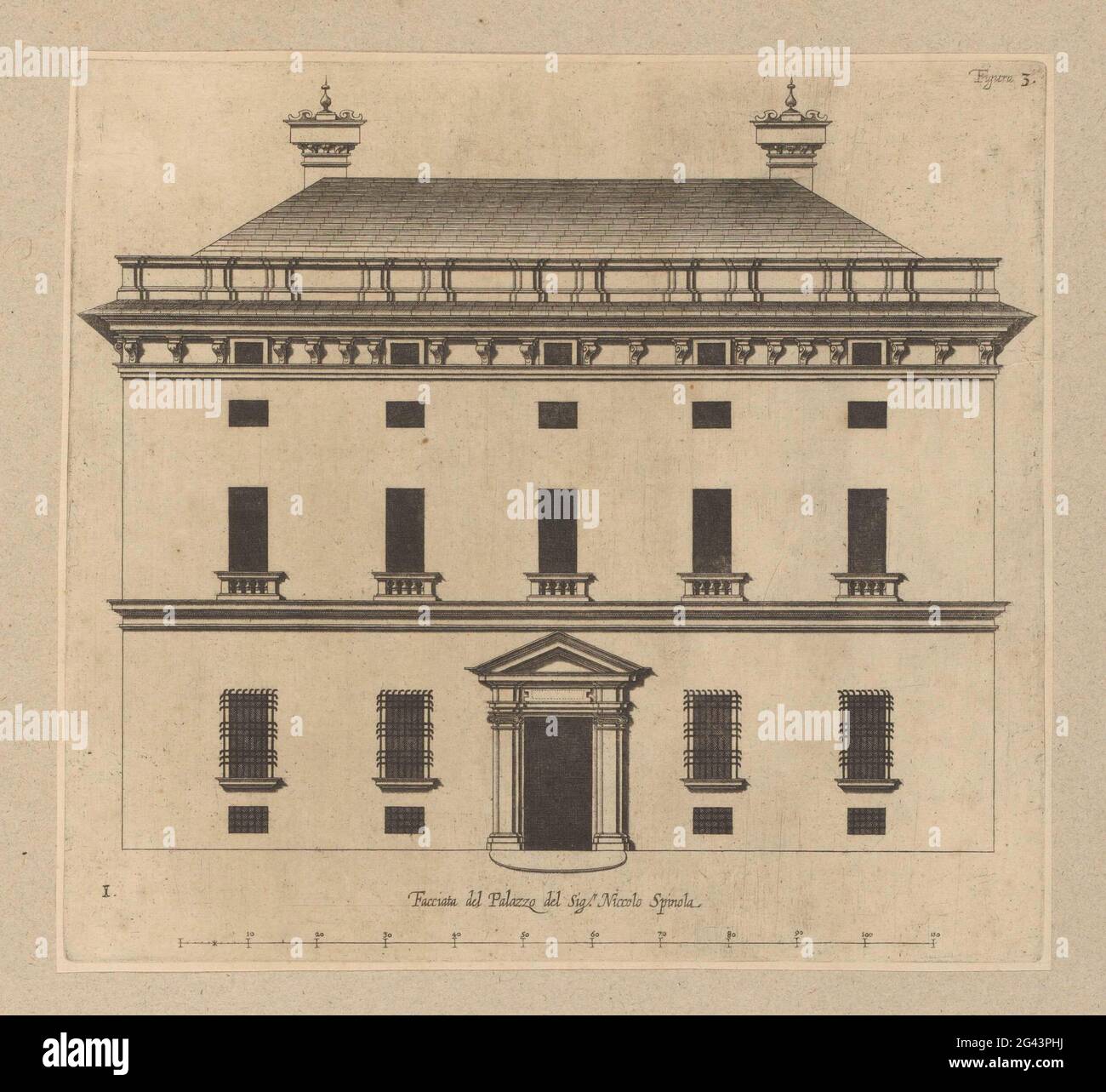 Aufstand der façade des Palazzo Doria in Genua; Facciata del Palazzo del Syr. Niccolo spinola. Dieser Druck ist Teil eines Albums. Stockfoto