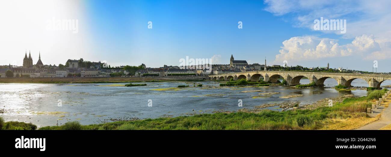 Kathedrale von Saint Louis und Brücke über die Loire, Blois, Loire-Tal, Frankreich Stockfoto