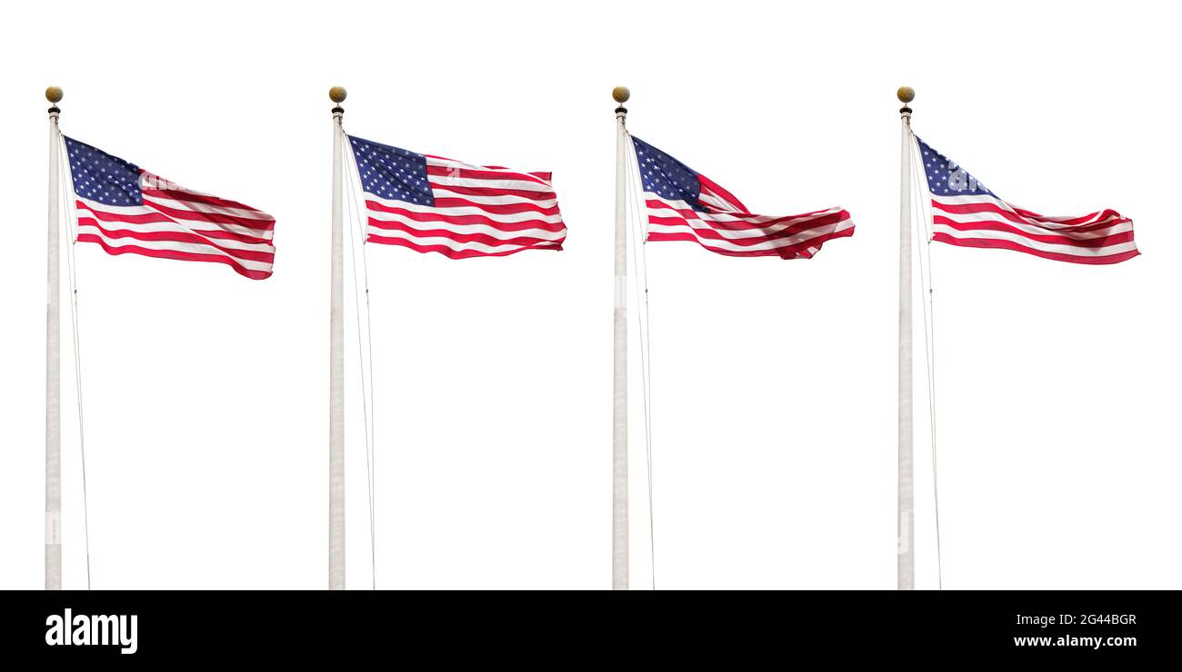 Vier Flaggen der USA isoliert auf weißem Himmel Hintergrund Stockfoto Vier Flaggen der USA isoliert auf weißem Himmel Hintergrund Stockfoto