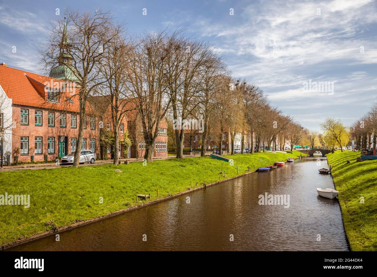 Kanal in der Altstadt von Friedrichstadt, Nordfriesland, Schleswig-Holstein Stockfoto