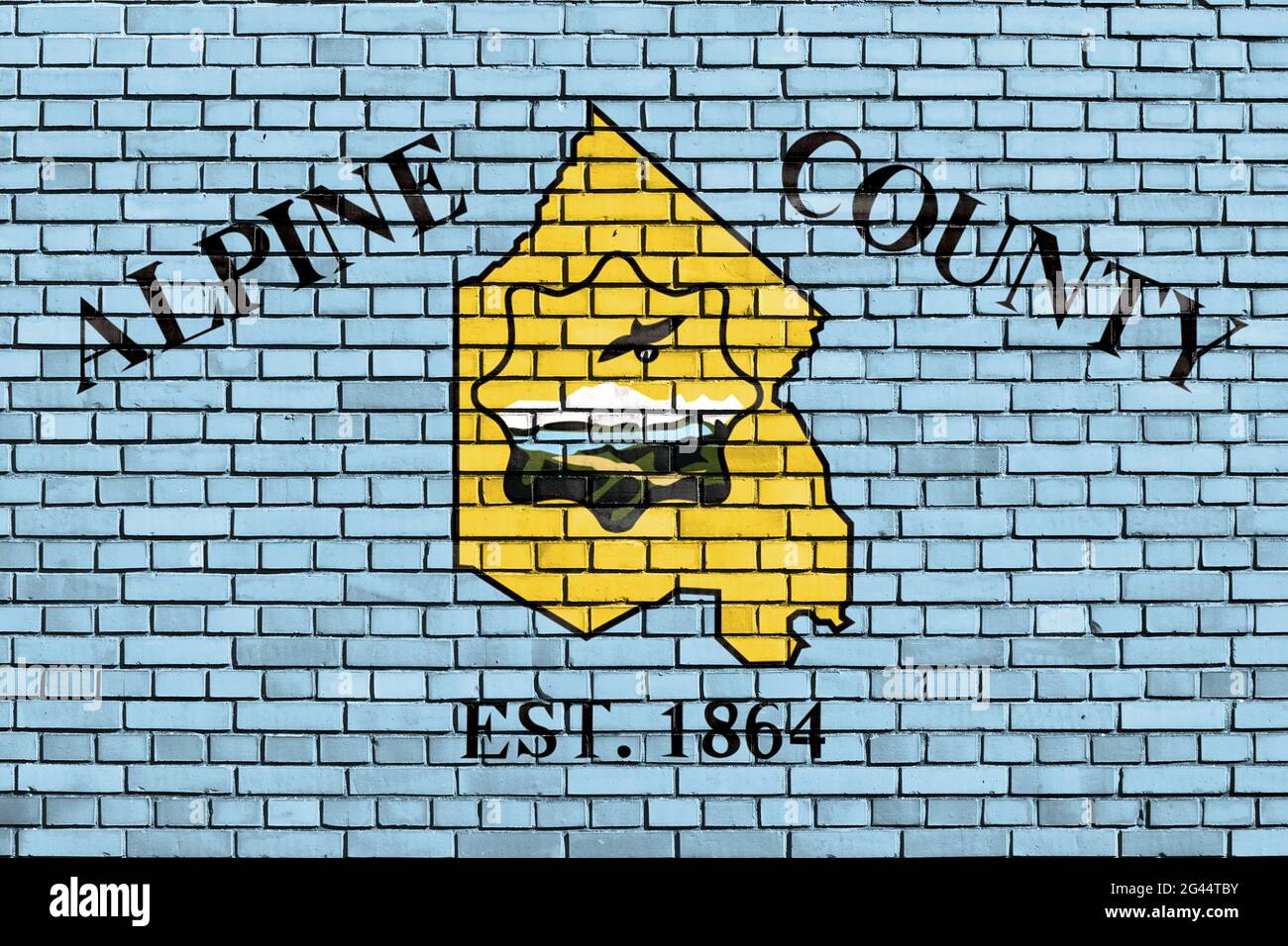 Flagge von Alpine County, Kalifornien auf Ziegelmauer gemalt Stockfoto