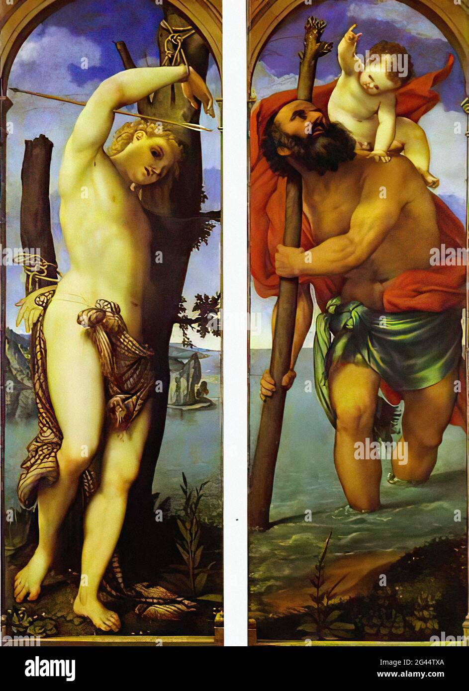 Lorenzo Lotto - Wings Triptych St Sebastian St Christopher 1531 Stockfoto