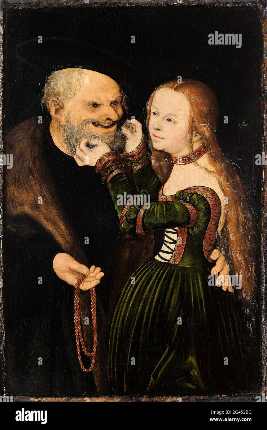 Lucas Cranach der Ältere - das ungleiche Paar alter Mann in Liebe Stockfoto