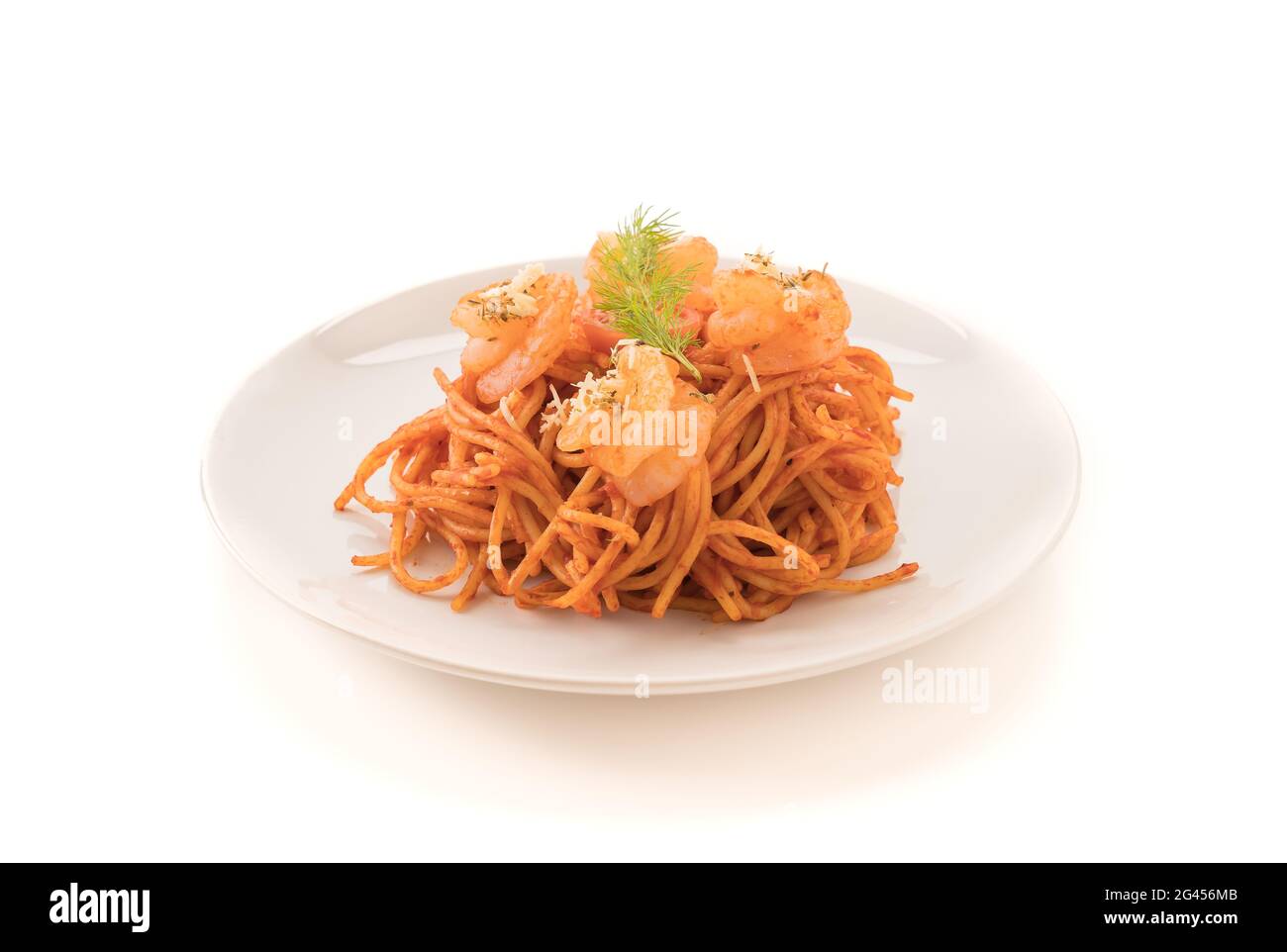 Spaghetti mit Garnelen - italienisches Essen Stockfoto