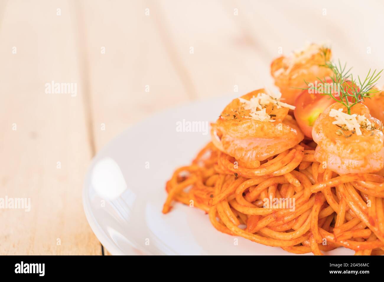 Spaghetti mit Garnelen - italienisches Essen Stockfoto