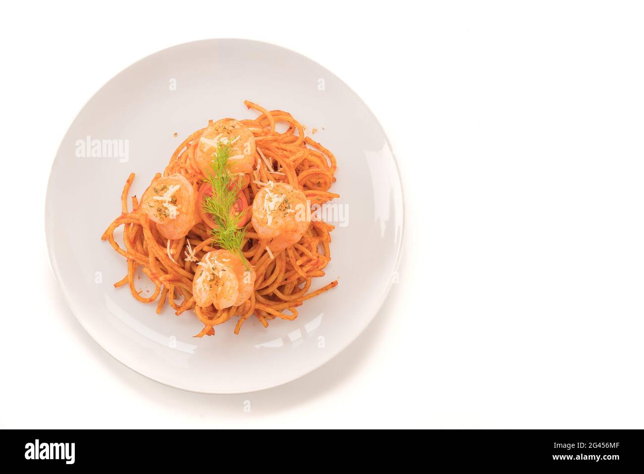 Spaghetti mit Garnelen - italienisches Essen Stockfoto