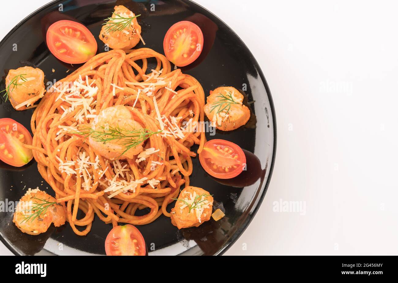 Spaghetti mit Garnelen - italienisches Essen Stockfoto