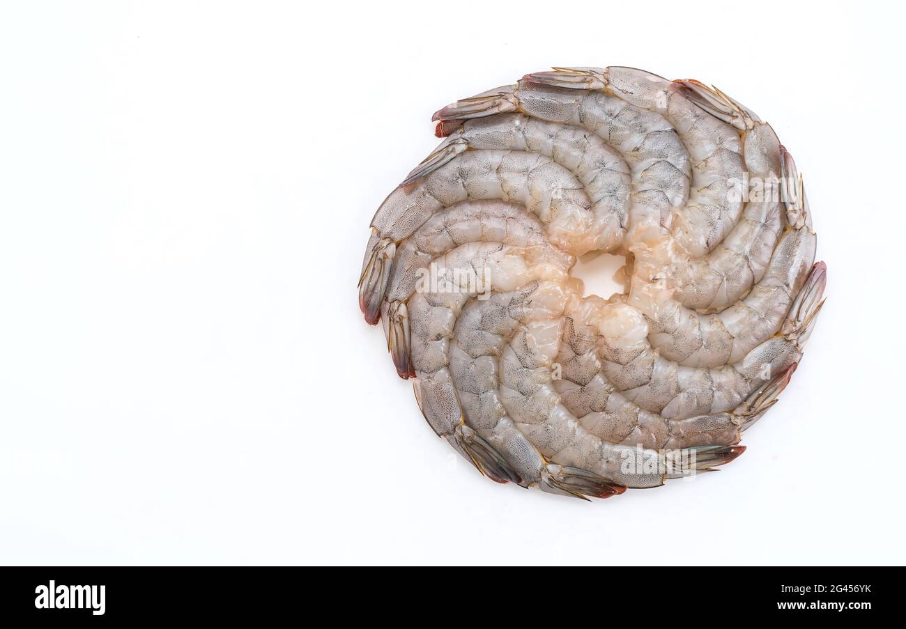 Frische Krabben/Garnelen auf weißem Hintergrund Stockfoto