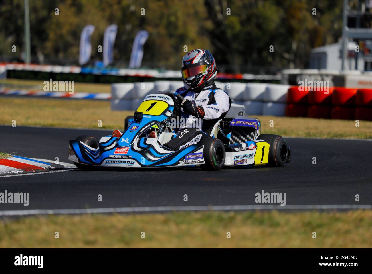 Fotos von der Rotax Max Challenge Pro Tour 2021! Mit DR Kart's Female Racer Imogen. Ricciardo Kart & Parolin Chassis mit einigen Fotos. Stockfoto