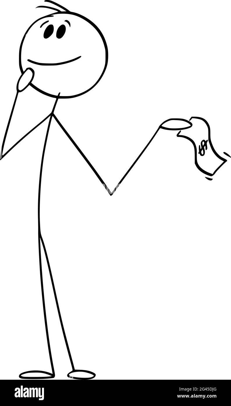 Person, die Dollar Währung Bill Denken wie man das Geld investiert, Vektor Cartoon Stick Abbildung Stock Vektor