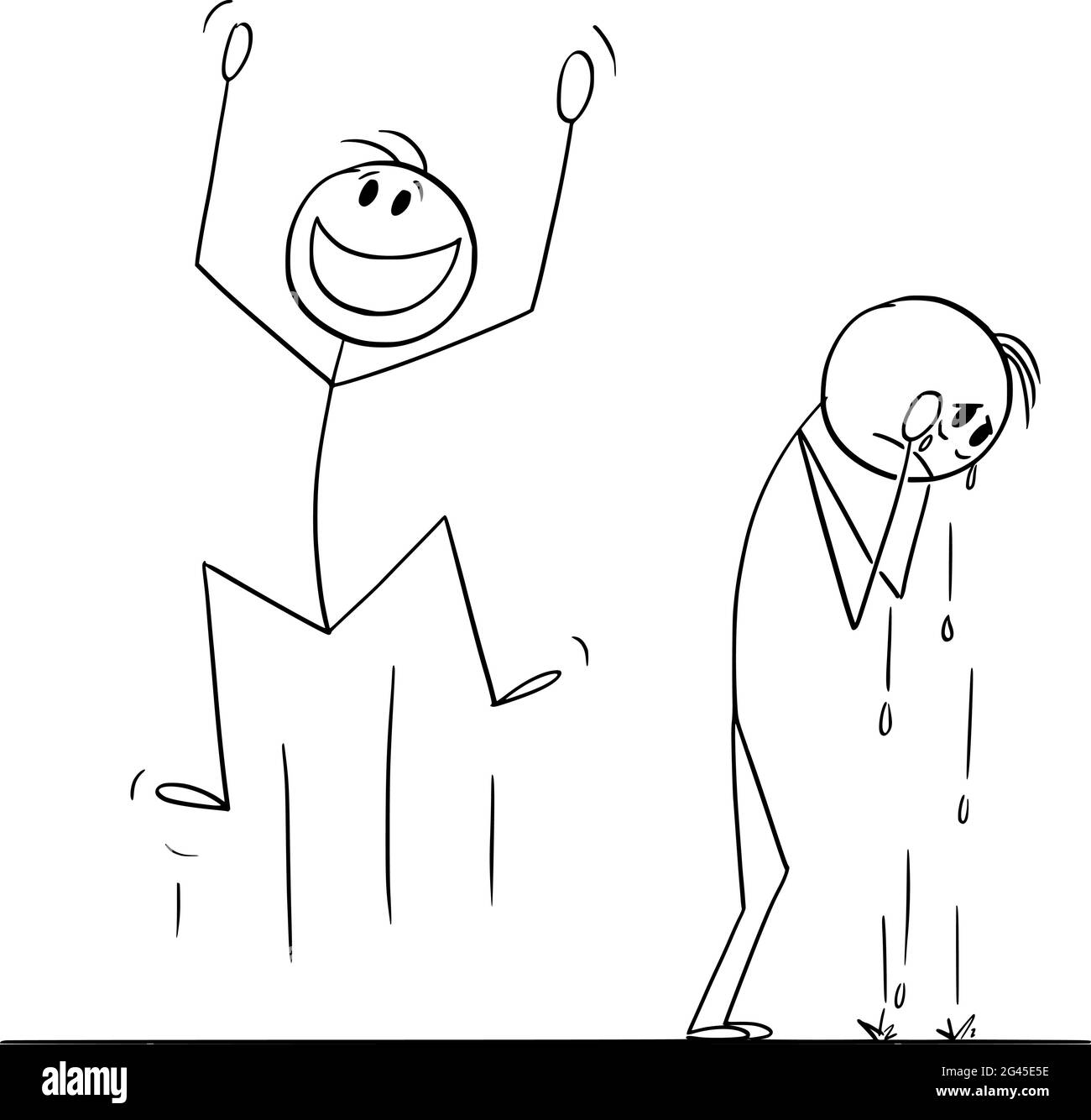 Glück und Traurigkeit, glücklich und traurige Person, feiern und weinen, Vektor Cartoon Stick Abbildung Stock Vektor