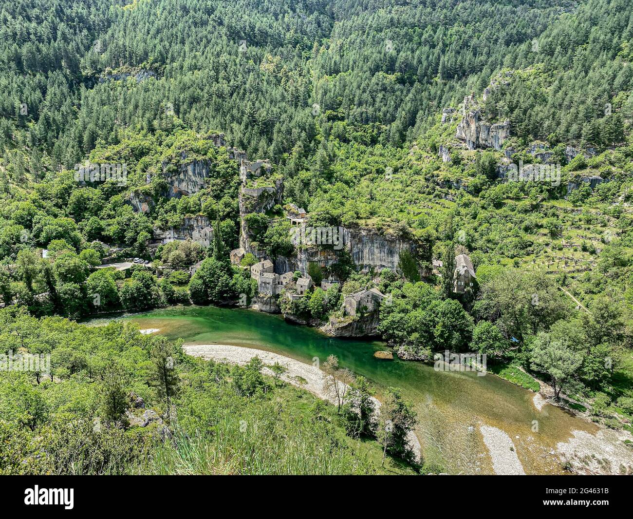 Kleines französisches Dorf Castelbouc in den Gorges du Tarn in Frankreich Stockfoto