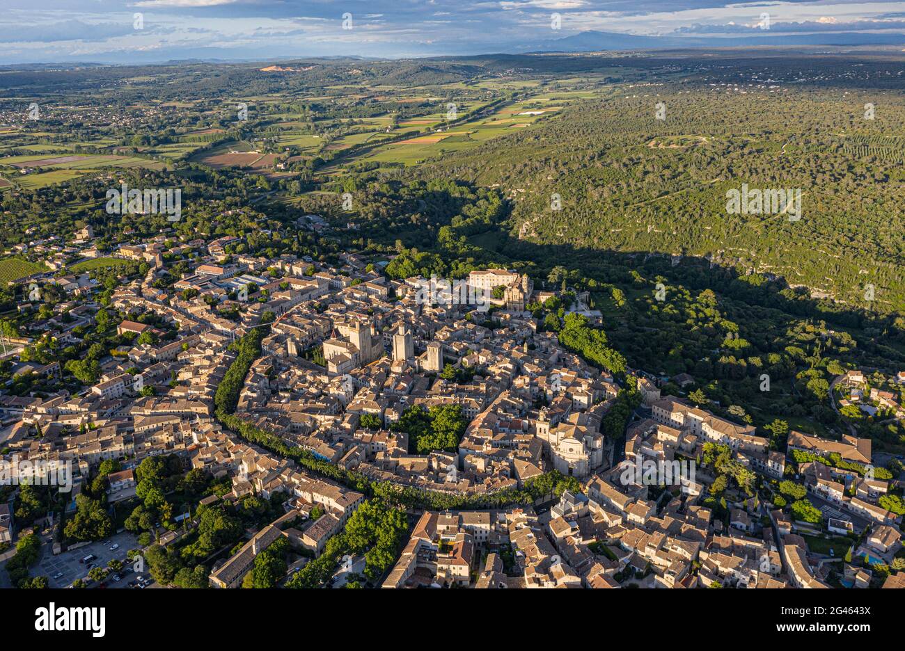 Luftaufnahme der historischen Stadt Uzes, Frankreich Stockfoto