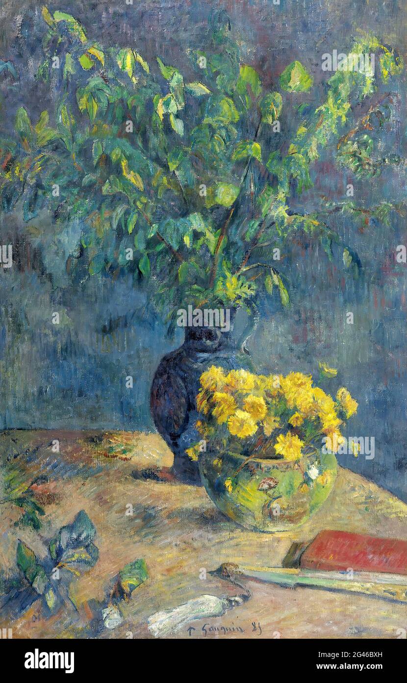 Paul Gauguin - zwei Blumenvasen und ein Fächer Stockfoto