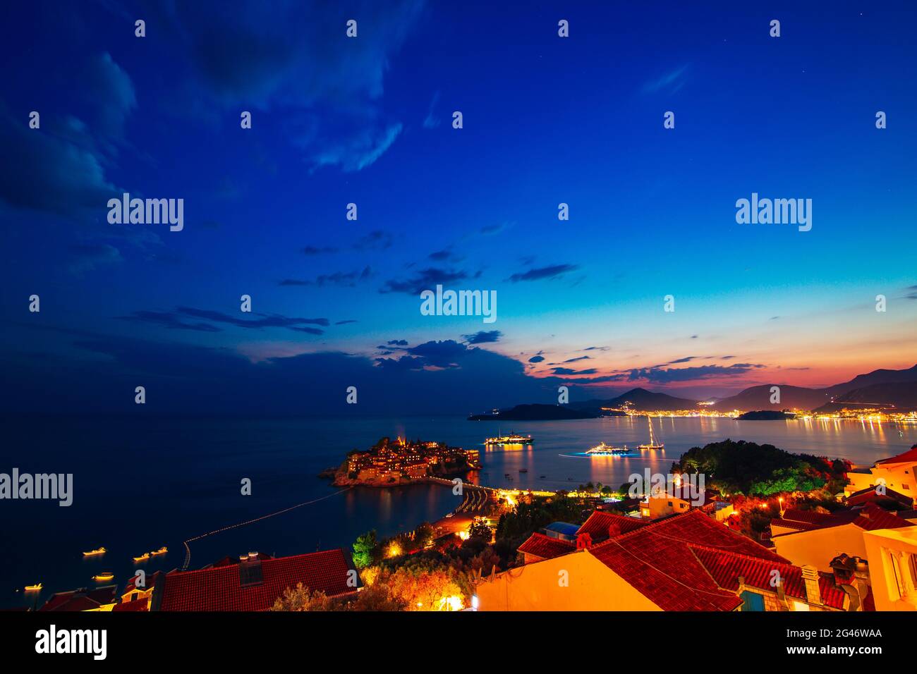 Insel Sveti Stefan. Panorama-Aufnahme Stockfoto