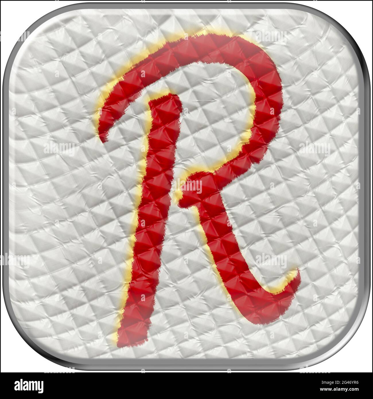 Grafik mit dem Großbuchstaben R als Monogramm auf einem Quilt Stockfoto