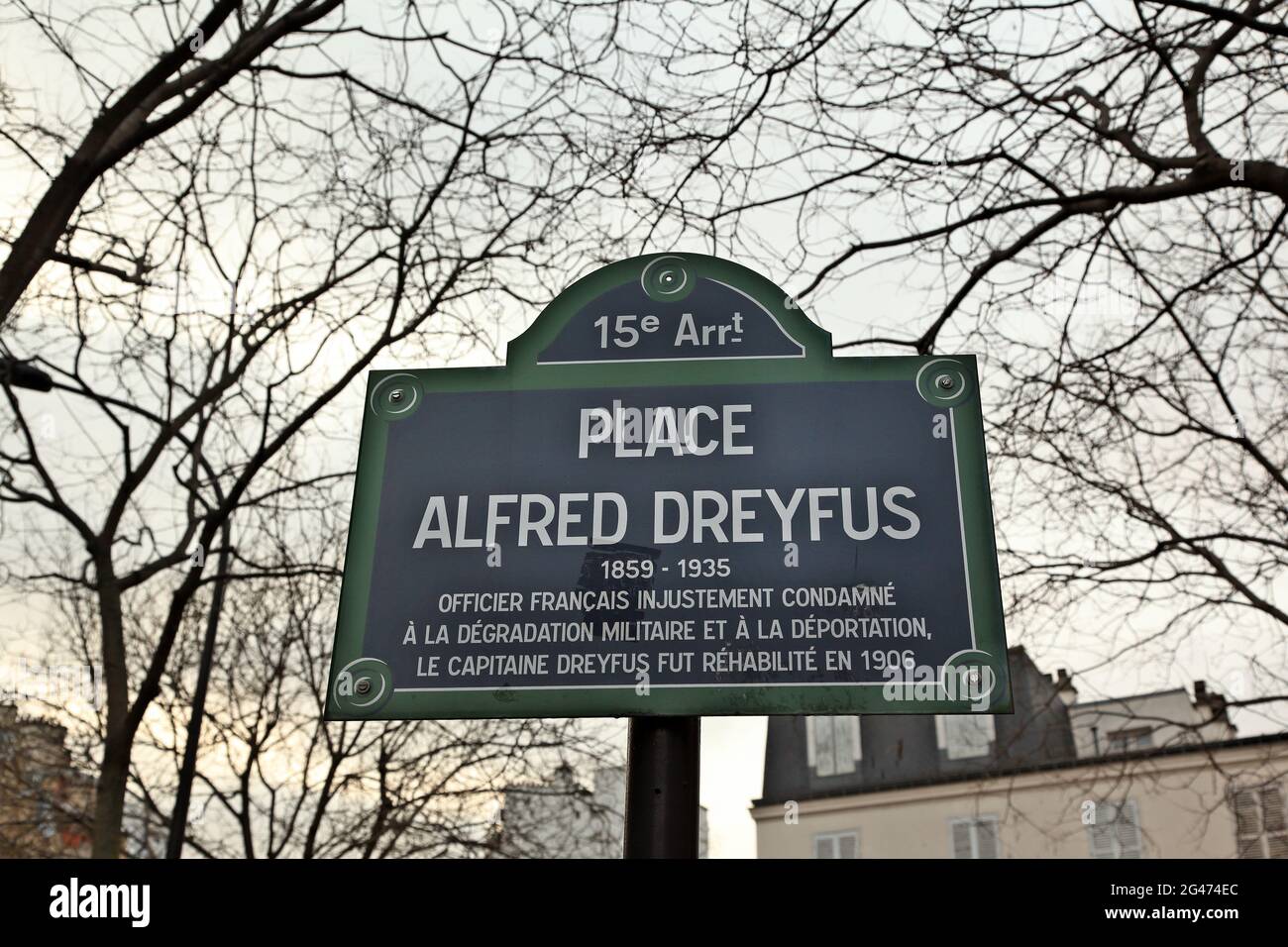 Alfred Dreyfus Platz, gewidmet dem jüdischen französischen Offizier, der fälschlicherweise der Spionage beschuldigt wurde, ein großer politischer Skandal des späten 19. jahrhunderts Stockfoto