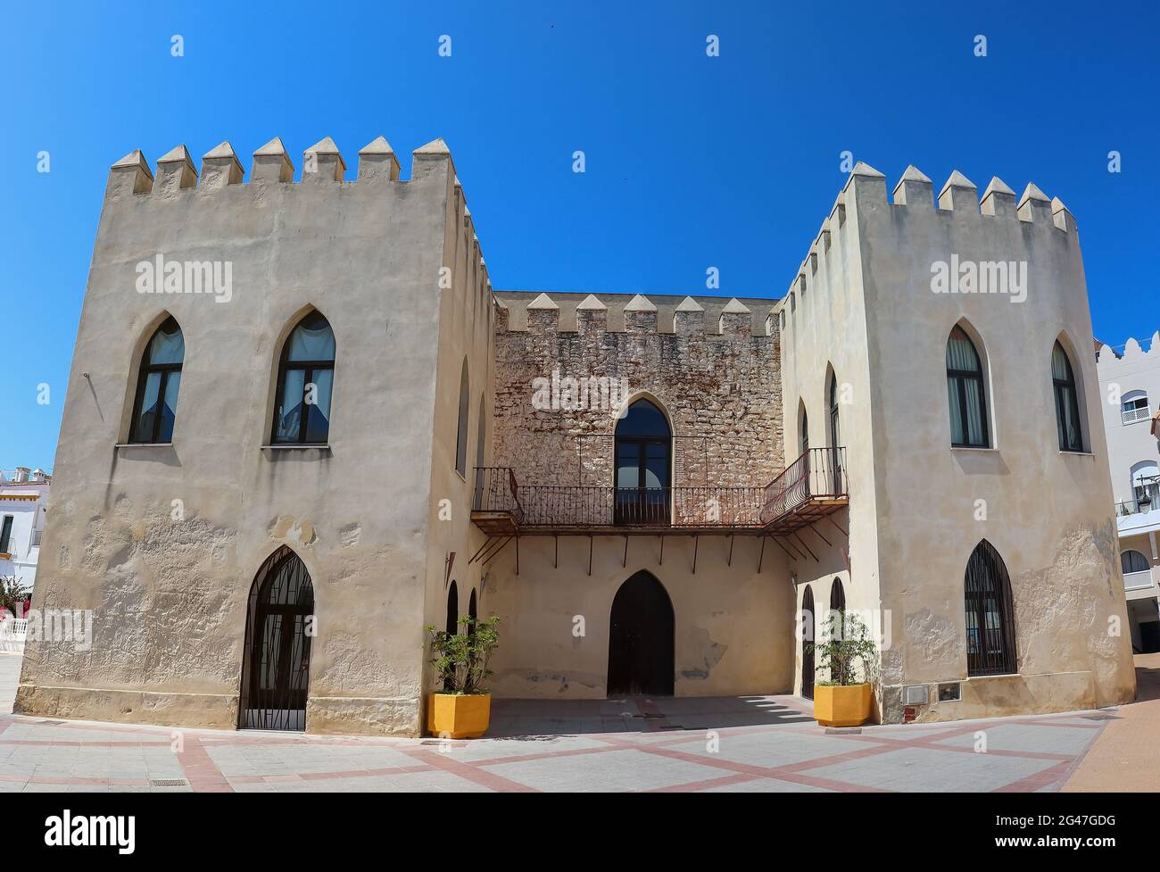 Die Burg Chipiona ist eine alte Festung in der Gemeinde Chipiona, Cádiz, Spanien. Im Laufe der Zeit hat es Veränderungen unterzogen, die alte haben Stockfoto