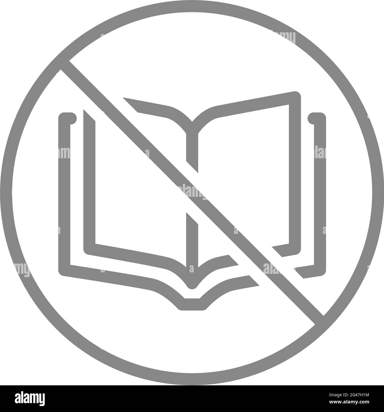 Unzulässiges Zeichen mit Symbol für offene Buchzeile. Kein Buch lesen, aufhören zu denken, Bildung Ablehnung Symbol Stock Vektor