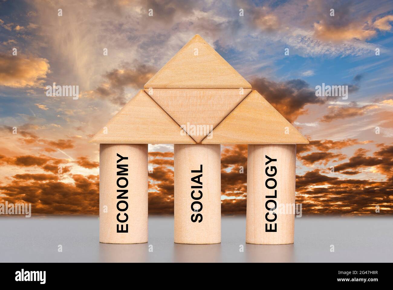 Wirtschaft, Soziales und Ökologie Stockfoto